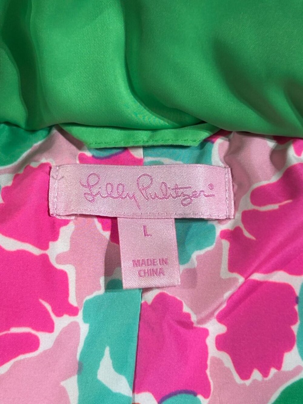 Lilly Pulitzer Kate Green Zip Snap Up Puffer Vest Preppy Gorpcore Size L 3046 - Picture 6 of 13